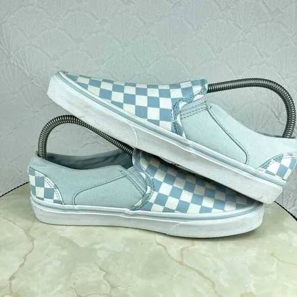 Vans Slip On Checkerboard Skate Shoes 8.5 Blue Streetwear Casual Comfort Sneaker - Picture 10 of 13
